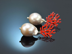 Korallen Riff! Schicke Ohrringe barocke Zuchtperlen rotes...