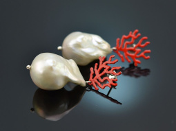 Korallen Riff! Schicke Ohrringe barocke Zuchtperlen rotes...