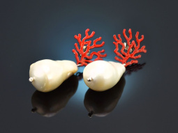 Korallen Riff! Schicke Ohrringe barocke Zuchtperlen rotes...