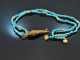 Around 1970! Filigree fish pendant with long turquoise chain gold-plated silver