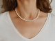 Around 2010! Classic Akoya cultured pearl necklace with diamonds and 585 gold
