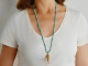 Around 1970! Filigree fish pendant with long turquoise chain, gold-plated silver