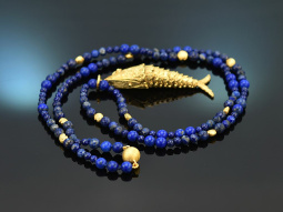 Circa 1970! Delicate fish pendant with long lapis lazuli...