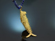 Circa 1970! Delicate fish pendant with long lapis lazuli chain gold-plated silver 925