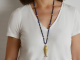 Circa 1970! Delicate fish pendant with long lapis lazuli chain gold-plated silver 925