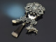 Munich around 1960! Pretty skirt pin with three pendants in 835 silver