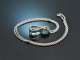 Around 1990! Wonderful aquamarine diamond pendant with platinum chain