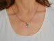 Around 1990! Wonderful aquamarine diamond pendant with platinum chain