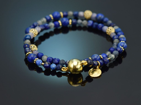 Deep Blue! Ausgefallene Armb&auml;nder aus Lapislazuli, Sodalith, Saphir, Labradorith, Silber 925 vergoldet