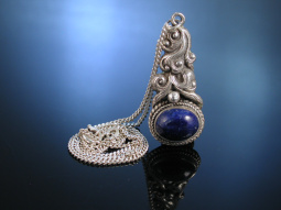 Lapislazuli Anh&auml;nger mit Kette Silber Schottland um 1930