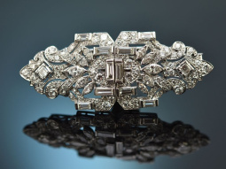 Antike Art Deco Doppel Clip Brosche von 1925 aus Platin...
