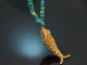 Around 1970! Filigree fish pendant with long turquoise chain, gold-plated silver