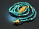 Around 1970! Filigree fish pendant with long turquoise chain, gold-plated silver