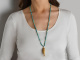 Around 1970! Filigree fish pendant with long turquoise chain, gold-plated silver