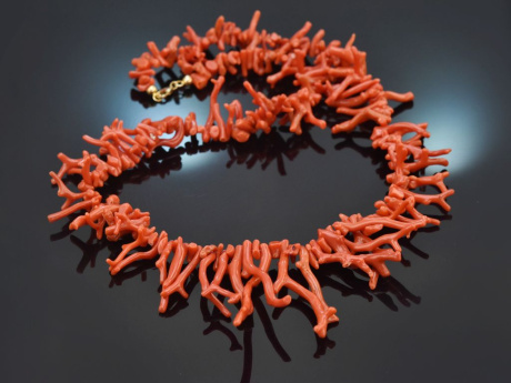 Large Italian branch coral necklace with silver 925 gold-plated clasp