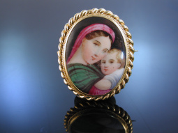 Porzellanbrosche Madonna della Sedia Miniaturmalerei...