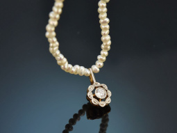 Um 1915! Zarte Saatperlenkette mit Diamantanh&auml;nger...