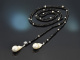 Schicke lange Onyx Kette mit gro&szlig;en Tropfen Zuchtperlen Silber 925