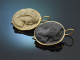 Around 1870! Large lava cameo earrings in gold-plated silver