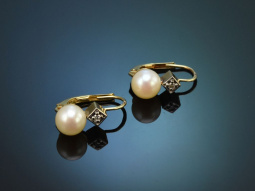 Around 1955! Classic earrings with diamonds and Akoya...