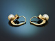 Around 1955! Classic earrings with diamonds and Akoya cultured pearls in 585 gold