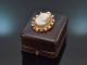 Um 1880! Historische Brosche mit Achat Kamee Diamantrosen und Saatperlen aus Gold 585