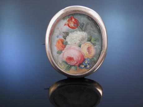 Historische Brosche Blumen Miniatur Silber vergoldet Frankreich um 1850