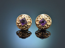 Around 1940! Pretty 585 gold earrings with amethysts 