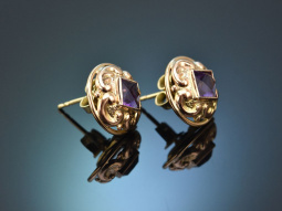 Around 1940! Pretty 585 gold earrings with amethysts 