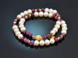Ruby Dream! Armband mit Zuchtperlen und Rubinen Silber...