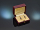 Salzburg around 1905! Earrings with sapphires and diamond roses in rose gold 585 with case