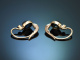 Salzburg around 1905! Earrings with sapphires and diamond roses in rose gold 585 with case