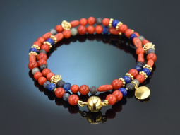 Ancient Chic! Fancy bracelet coral sapphire lapis lazuli...