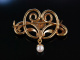 Antike Jugendstil Brosche Rotgold 12 Kt USA um 1890 Diamanten Perle