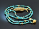 Around 1970! Filigree fish pendant with long turquoise chain, gold-plated silver