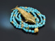 Around 1970! Filigree fish pendant with long turquoise chain in gold-plated silver