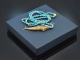 Around 1970! Filigree fish pendant with long turquoise chain in gold-plated silver