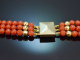 From our workshop! 3-row necklace made of Italian precious coral Clasp gold-plated silver
