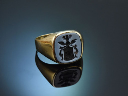 Um 1965! Klassischer Wappen Siegel Ring mit blauem Achat...
