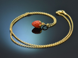 From our studio! Strawberry coral pendant with chain in...