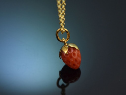From our studio! Strawberry coral pendant with chain in...