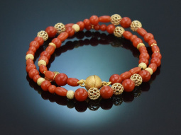 Lovely Corals! Fancy bracelet Mediterranean coral 2-row...