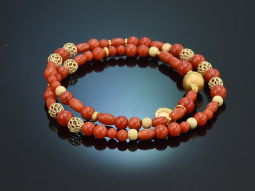Lovely Corals! Fancy bracelet Mediterranean coral 2-row...