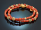 Lovely Corals! Fancy bracelet Mediterranean coral 2-row silver 925 gold-plated