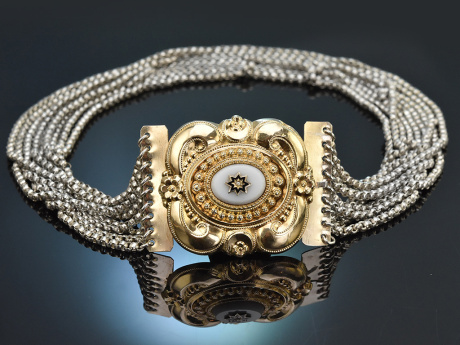 M&uuml;nchen um 1860! Historische Trachten Kropfkette 9reihig aus Silber und Schaumgold