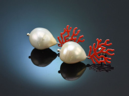 Korallen Riff! Schicke Ohrringe barocke Zuchtperlen rotes...