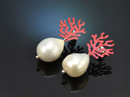 Korallen Riff! Schicke Ohrringe barocke Zuchtperlen rotes...