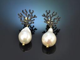 Coral reef! Chic earrings baroque cultured pearls black...