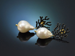 Coral reef! Chic earrings baroque cultured pearls black...