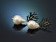 Coral reef! Chic earrings baroque cultured pearls black enamel silver 925 gold-plated